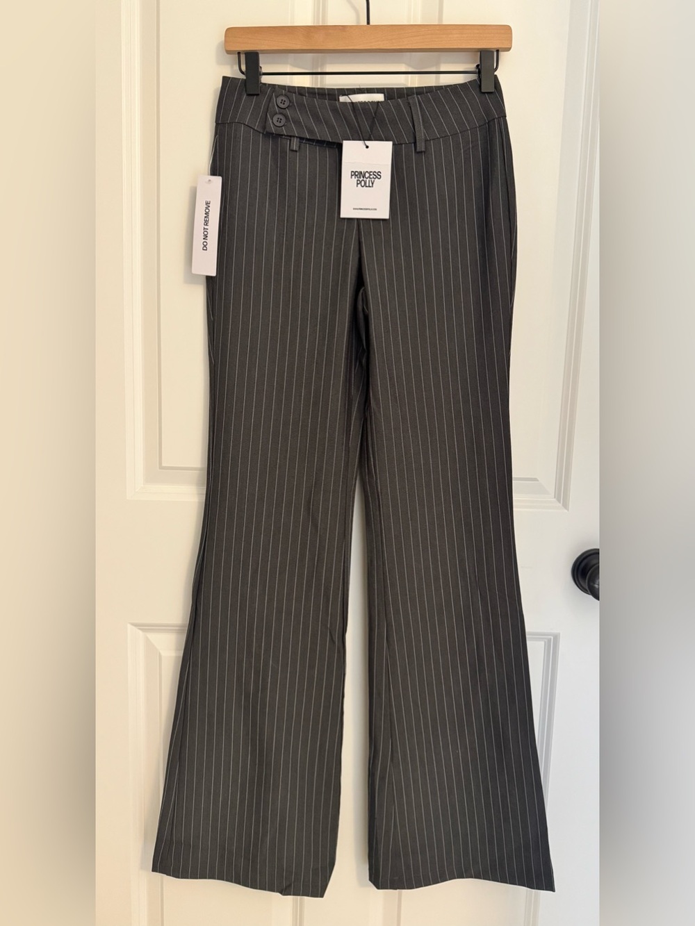 Princess Polly Gray Pinstripe Wide-Leg Trousers